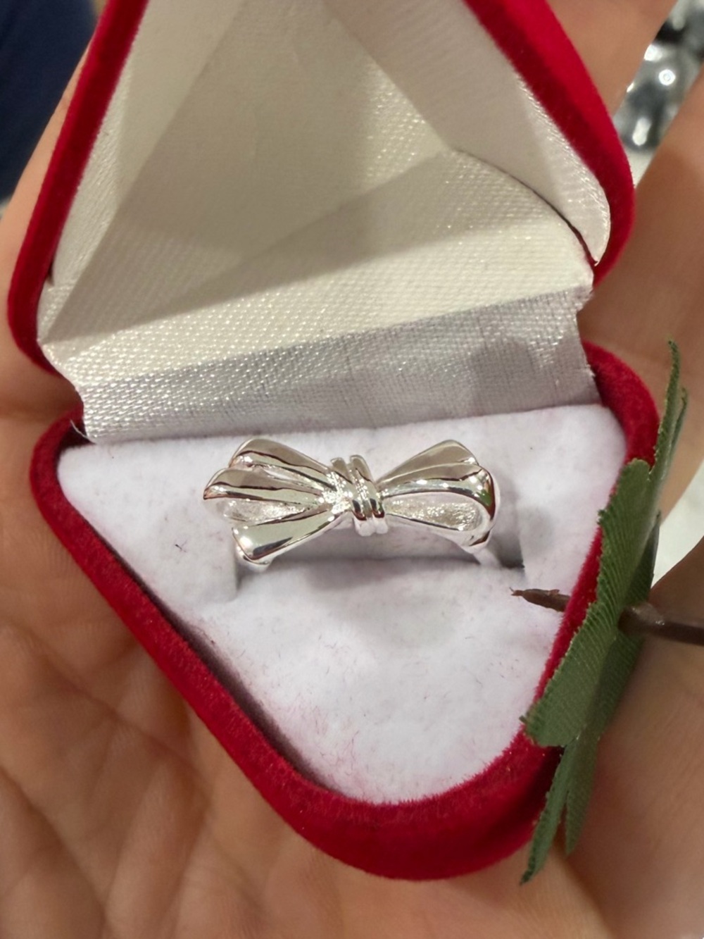 Sterling Silver Bow Ring with Strawberry Case Adjustable Size gold plated